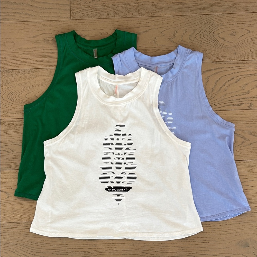 FP Movement by Free People White Graphic Tank with Green & Lavender Tanks